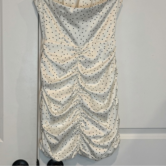 NWT Zara Ivory Black Polka Dot Halter Ruched Drape Mini Dress S - Picture 8 of 12